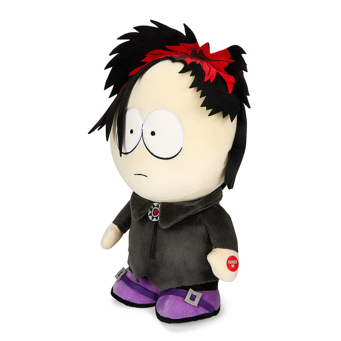 South Park Goth Kid Pete 13-inch plush toy with sound chip, featuring detailed goth-style clothing and expressive face.