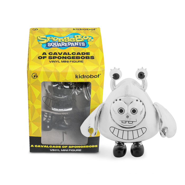 Chrome edition SpongeBob SquarePants mini figure from the Cavalcade of SpongeBobs vinyl series, featuring a Krabified design.