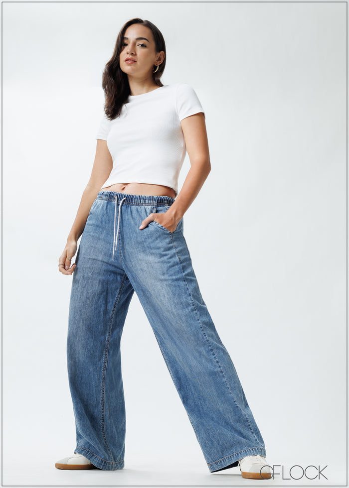 Straight Leg Jean With Elastic Waist - Long Length - 251125D