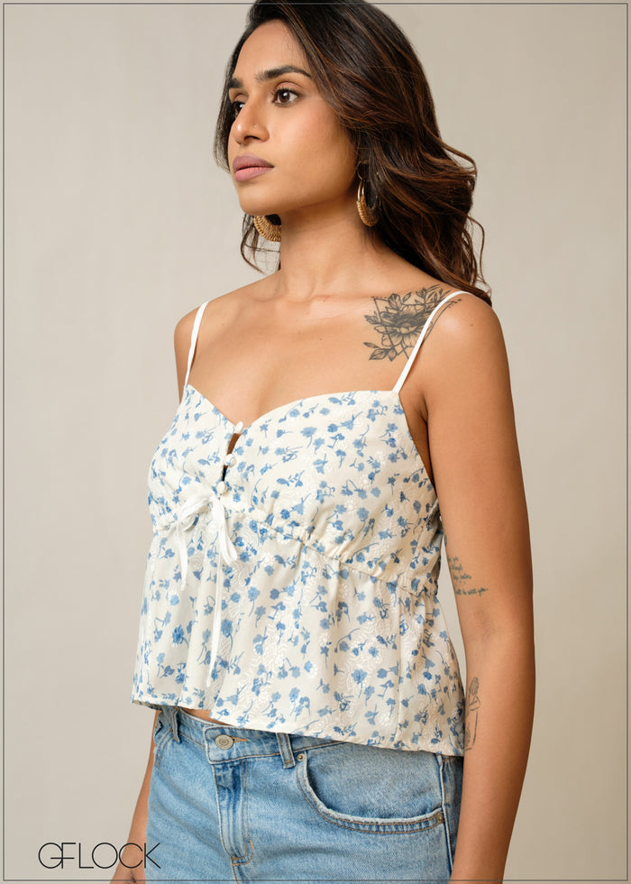 Strappy Button Detailed Crop Top - 300326