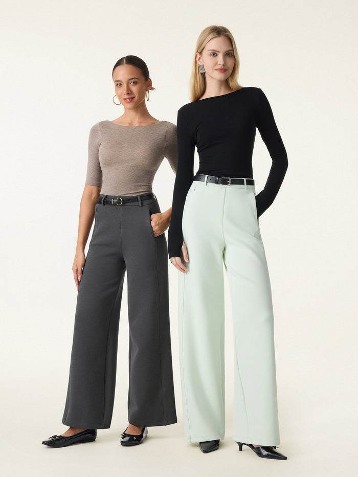 OGLmove Stretch Cotton Blend Slimming High Rise Wide Leg Pants