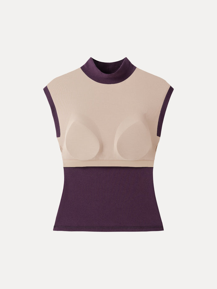 OGLmove Stretch Cotton Mock Neck Cap Sleeve Brami Top