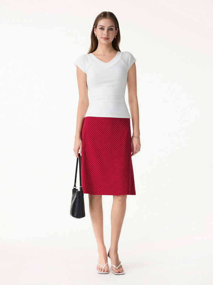 OGLmove Stretch Cotton Polka Dot A-Line Flare Skirt Limited Edition Red/White Polka Dot XS