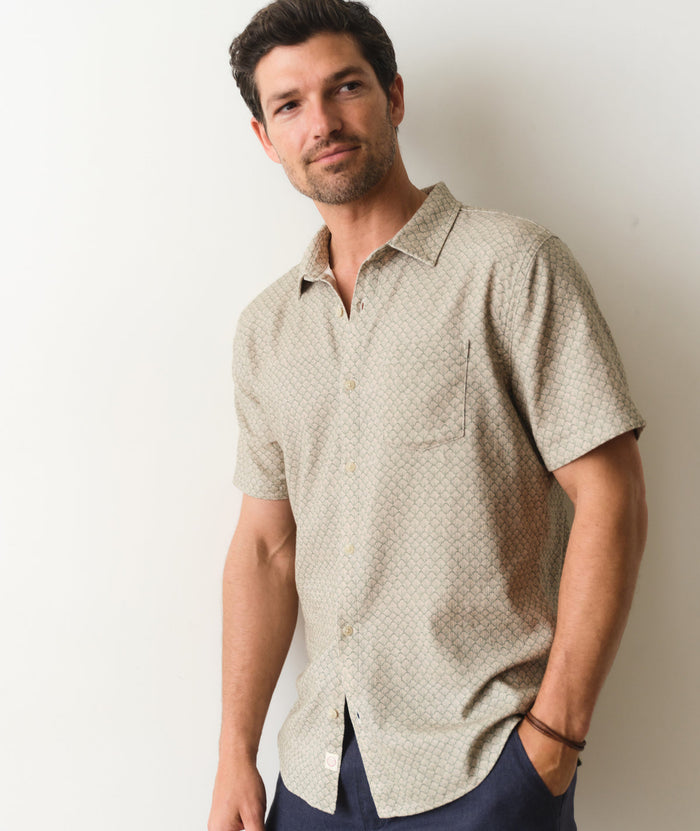 Stretch Selvage Short Sleeve Shirt - Sage Shell Print
