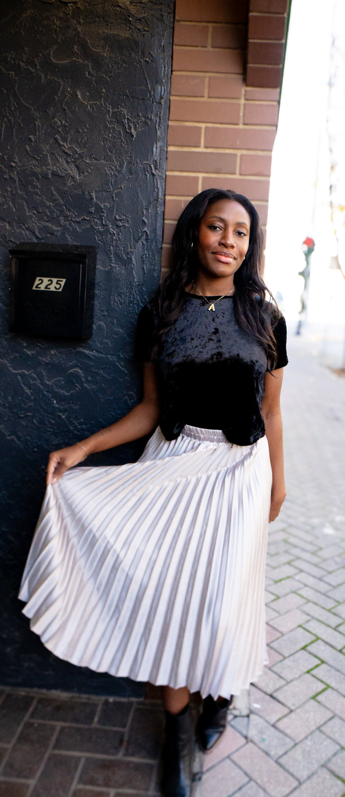 Sunburst Pleated Satin Skirt
