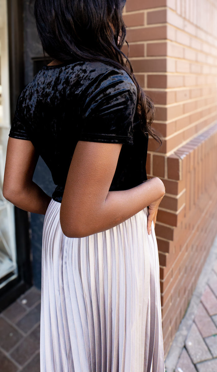 Sunburst Pleated Satin Skirt