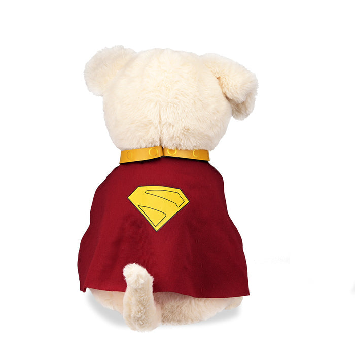 Large Supergirl Krypto plush toy featuring Supergirl logo and vibrant colors, soft and cuddly for fans of the superhero.