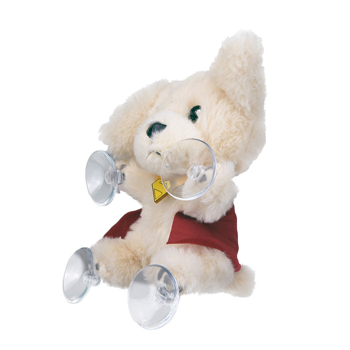 Supergirl Krypto plush window clinger featuring Supergirl logo and vibrant colors, designed to cling to windows and glass surfaces.