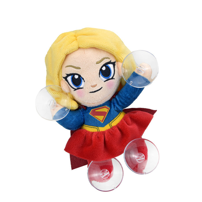 Supergirl plush window clinger featuring Supergirl in a dynamic pose, ideal for decorating windows with superhero style.