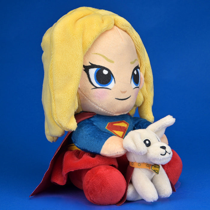 Supergirl plush toy with Krypto the dog from Supergirl Phunny Plush collection, soft and cuddly for fans of superhero characters.
