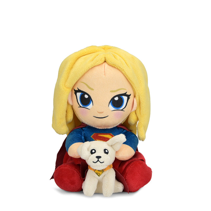 Supergirl plush toy featuring Supergirl and Krypto the dog from Supergirl brand, soft and cuddly with detailed superhero costume.