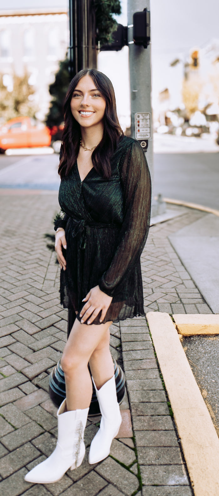 SURPLICE LONG SLEEVE WAIST TIE ROMPER