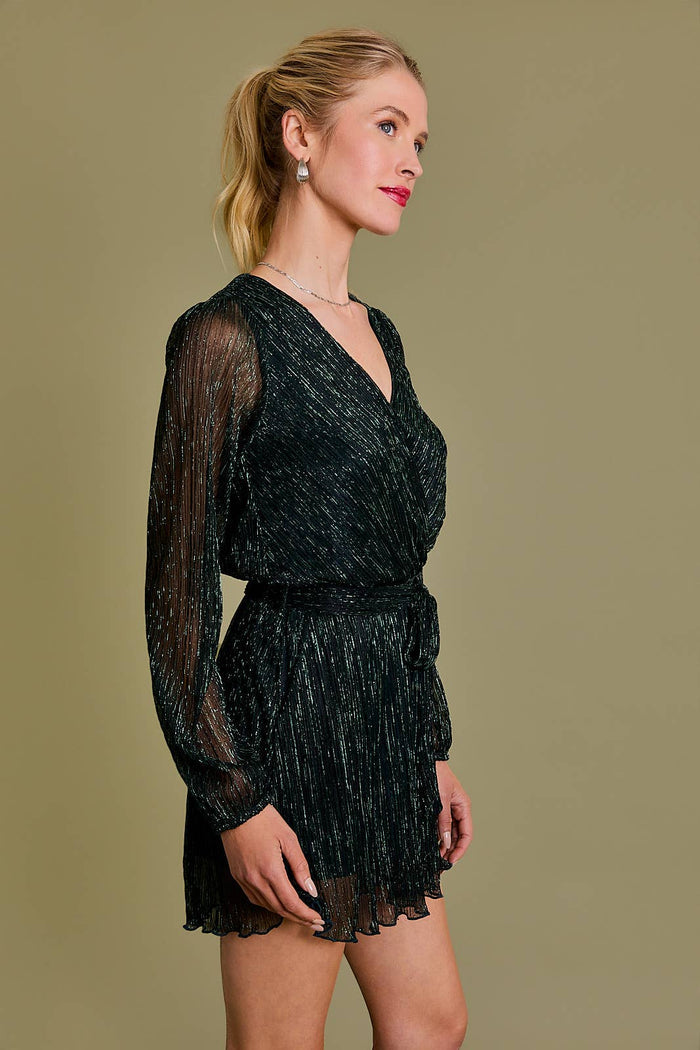 SURPLICE LONG SLEEVE WAIST TIE ROMPER