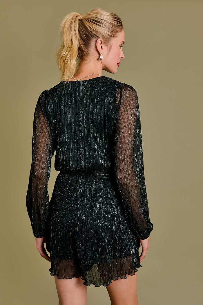 SURPLICE LONG SLEEVE WAIST TIE ROMPER