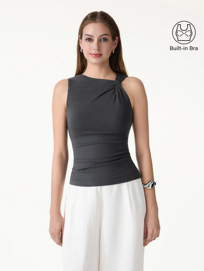 OGLmove Sweat-Wicking Asymmetrical Neck Knotted Bra Tank