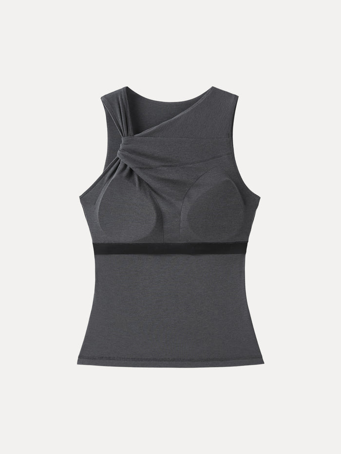 OGLmove Sweat-Wicking Asymmetrical Neck Knotted Bra Tank