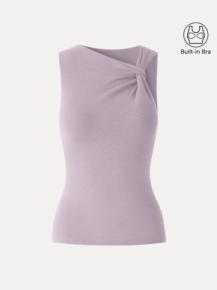 OGLmove Sweat-Wicking Asymmetrical Neck Knotted Bra Tank Pink Violet XS