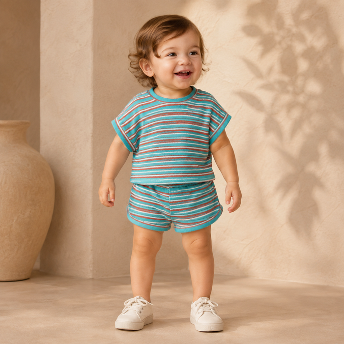 T-Shirt Japone Towel Stripes Turquoise