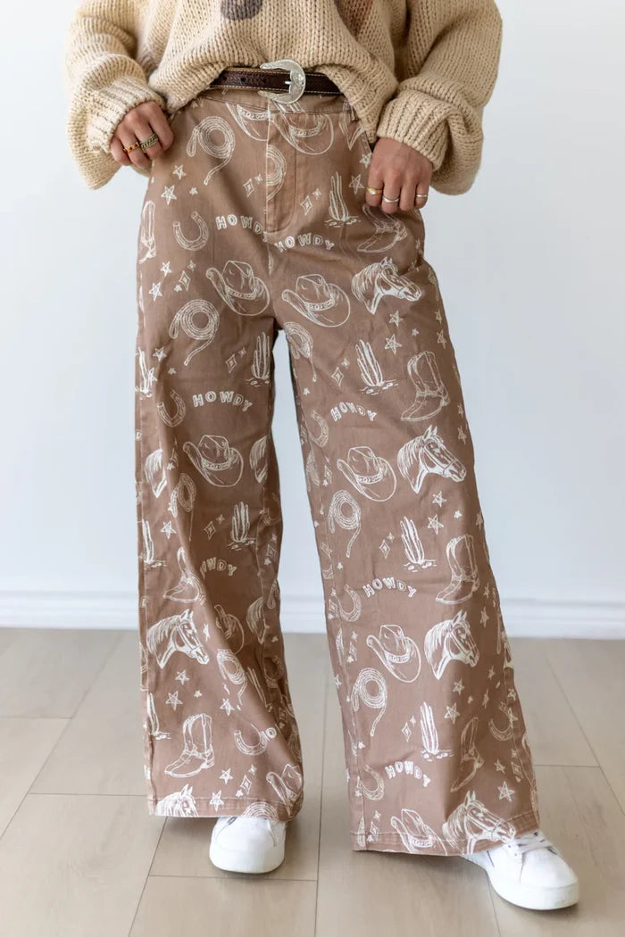 Tan Western Print Jeans