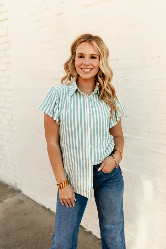 Teal Stripe Sleeve Blouse