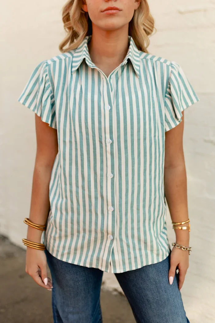 Teal Stripe Sleeve Blouse