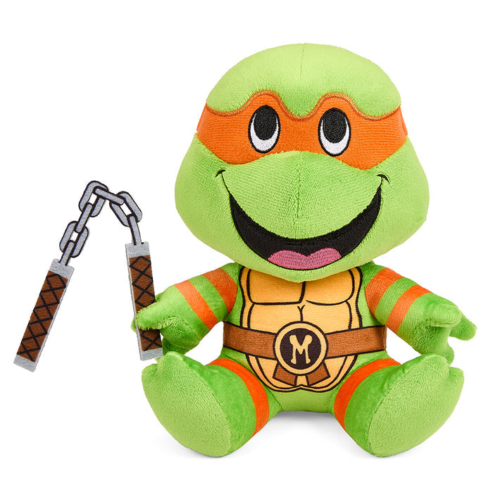 Teenage Mutant Ninja Turtles 7.5-inch Michelangelo Phunny plush with orange mask and turtle shell, soft and cuddly toy.
