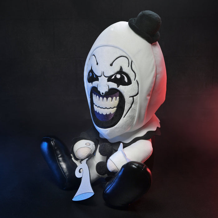 Terrifier 3 Art the Clown large plush toy from Terrifier, featuring a detailed, soft plush of the iconic horror character.