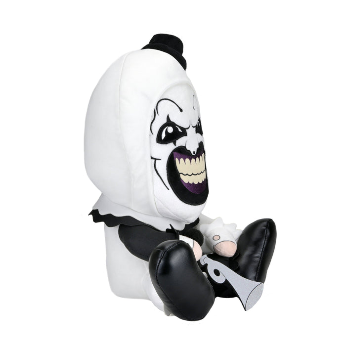 Large Art the Clown plush from Terrifier 3, soft and detailed plush toy of the iconic horror character Art the Clown.