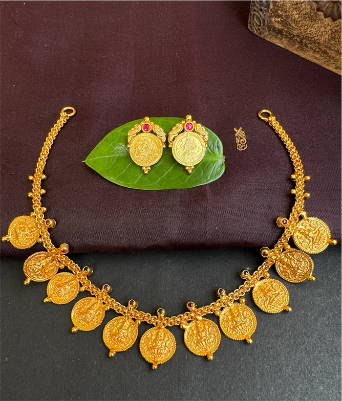 The Hiranya Silver Lakshmi Kasumala Necklace & Earrings