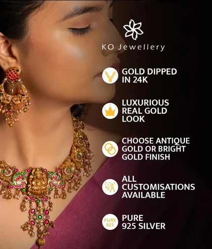The Hiranya Silver Lakshmi Kasumala Necklace & Earrings