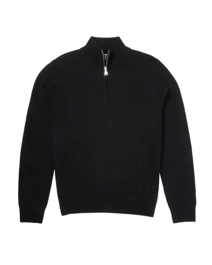 The Hudson 1/4 Zip Sweater in Merino Cashmere - Shadow Black
