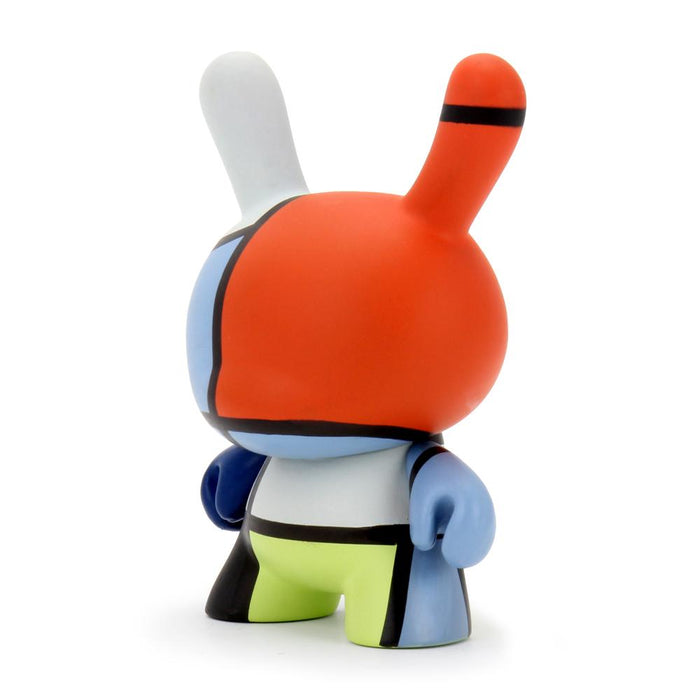 The Met 3-Inch Showpiece Dunny featuring Mondrian-style geometric artwork and bold primary colors on a collectible designer toy.
