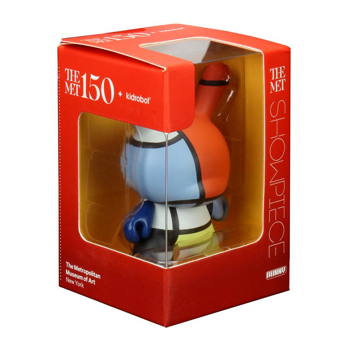 The Met 3-inch Showpiece Dunny featuring Mondrian-style geometric design with bold primary colors and black outlines.