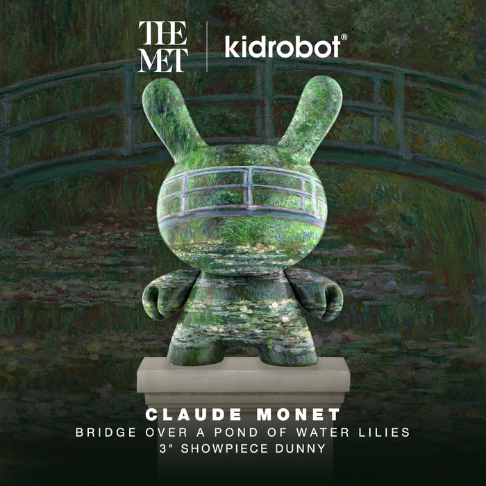 The Met 3-inch Dunny vinyl art figure inspired by Monet's Bridge Over a Pond of Water Lilies, featuring detailed pond and water lily design.