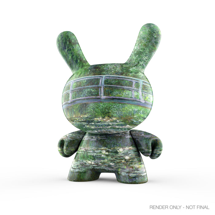 The Met 3-inch Dunny vinyl art figure inspired by Monet's Water Lilies painting, showcasing a detailed, miniature collectible art piece.