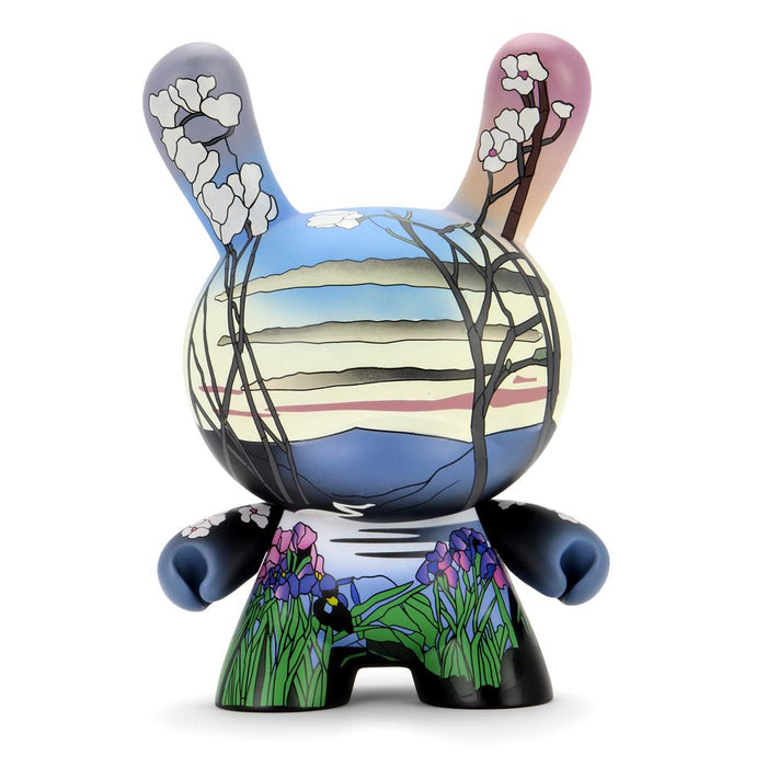 The Met 8-Inch Masterpiece Dunny featuring Louis C. Tiffany-inspired magnolias and irises in vibrant colors and intricate details.
