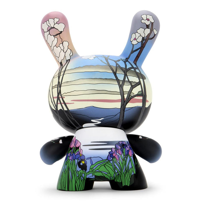 The Met 8-Inch Masterpiece Dunny featuring Louis C. Tiffany-inspired magnolias and irises in vibrant colors and detailed design.