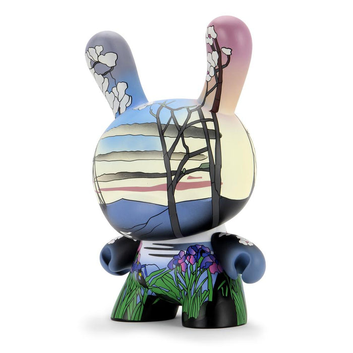 The Met 8-Inch Masterpiece Dunny featuring Louis C. Tiffany-style magnolias and irises with intricate floral details.