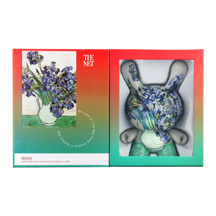 8-inch Dunny figure by The Met featuring Van Gogh Irises artwork, detailed collectible toy with vibrant floral design.