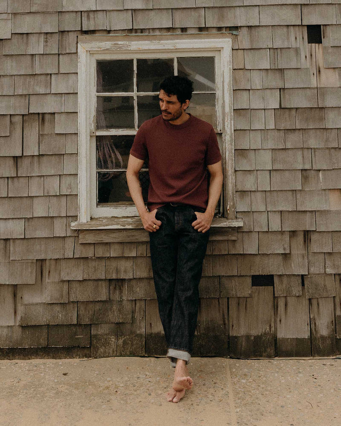 The Organic Cotton Short Sleeve Crew in Burgundy Waffle