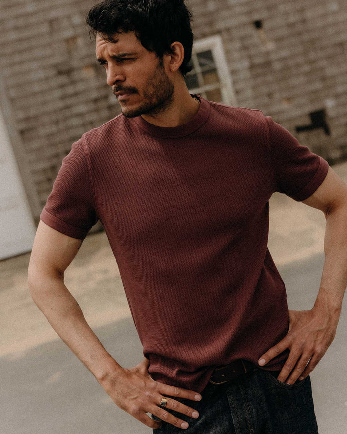The Organic Cotton Short Sleeve Crew in Burgundy Waffle