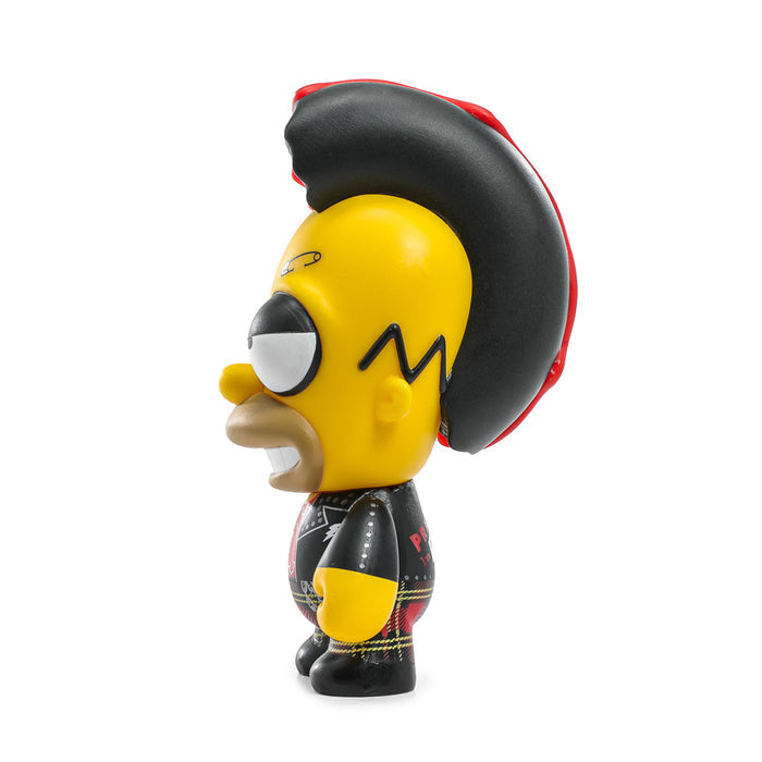 The Simpsons Donut Riot Punk Homer 3-inch vinyl mini figure in Crimson Glaze edition, featuring Homer with punk style and donut details.