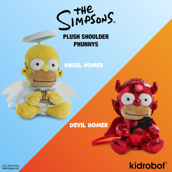 Set of two The Simpsons Homer Angel and Homer Devil plush shoulder toys from Phunny bundle, featuring detailed character designs.