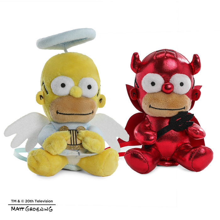 The Simpsons Homer Angel and Devil plush shoulder toys from the Phunny 2-pack bundle, featuring detailed Homer character designs.