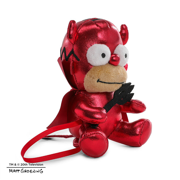 Soft Homer Simpson devil plush shoulder toy from The Simpsons, featuring a red devil costume and plush design.