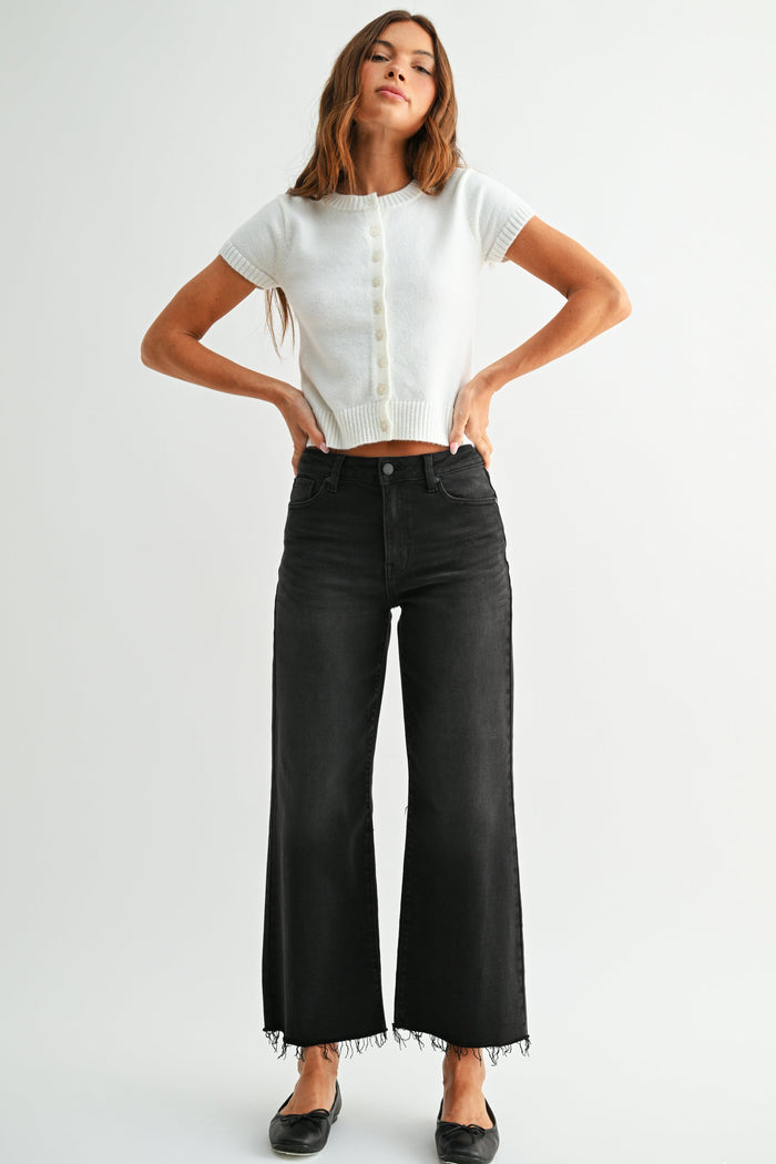 The Slim Wide Leg Jean -DP683 - Washed Black