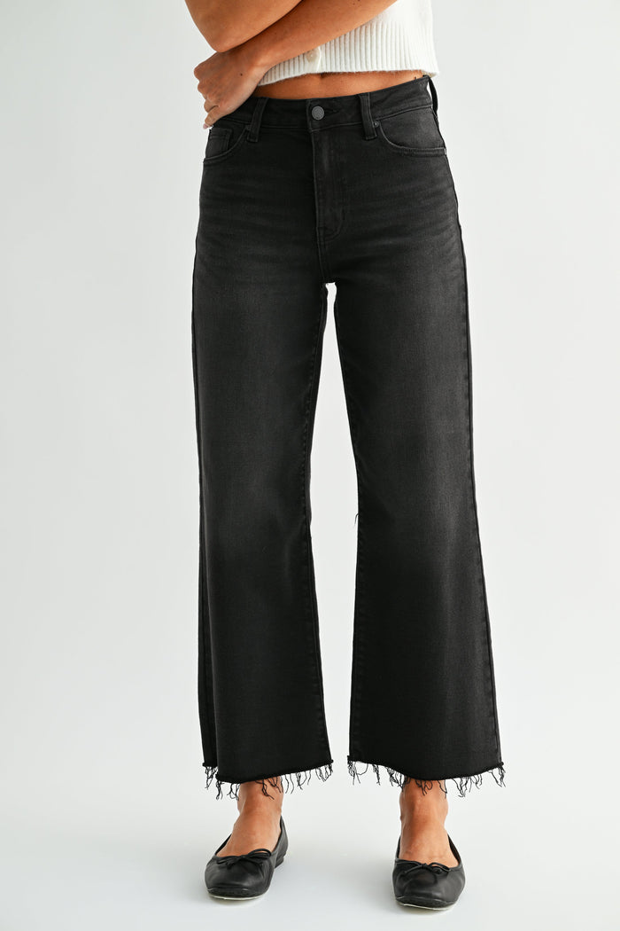 The Slim Wide Leg Jean -DP683 - Washed Black
