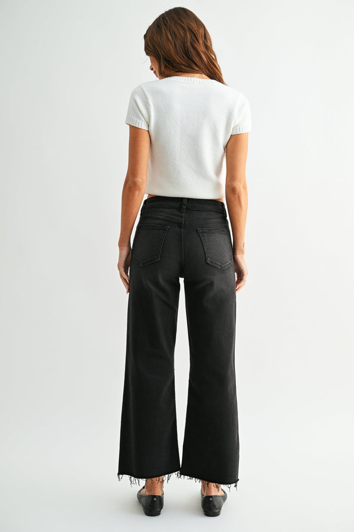 The Slim Wide Leg Jean -DP683 - Washed Black