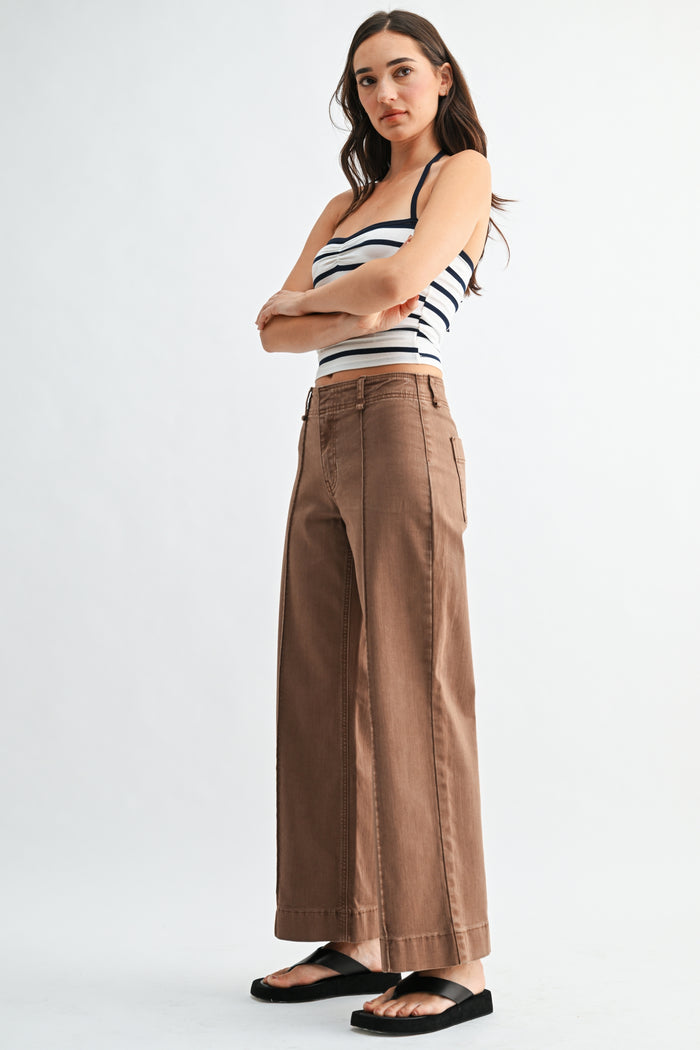 The Twill Wide Leg Trouser Pant - DP710-T - Vintage Brown