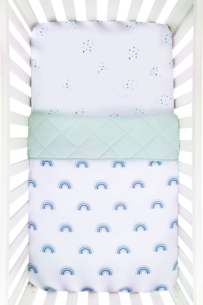 Stylish Blue Rainbow Crib Bedding Trio
